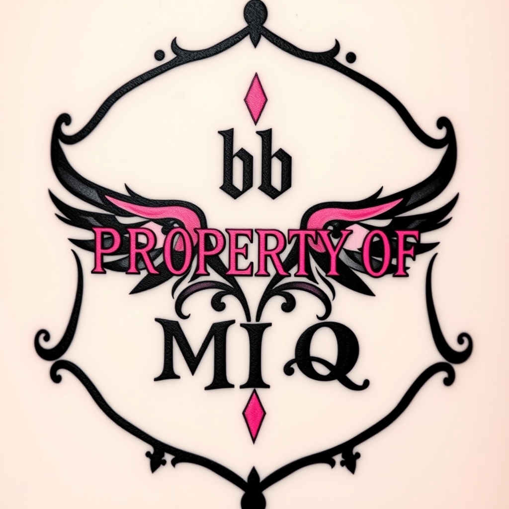 A tattoo design of symbol of being a  cuckold.  Black and pink are the colors. Name is bb.  Says PROPERTY OF MQ in the style of tribal. - cuckold symbol tattoo design generated by AI tattoo generator
