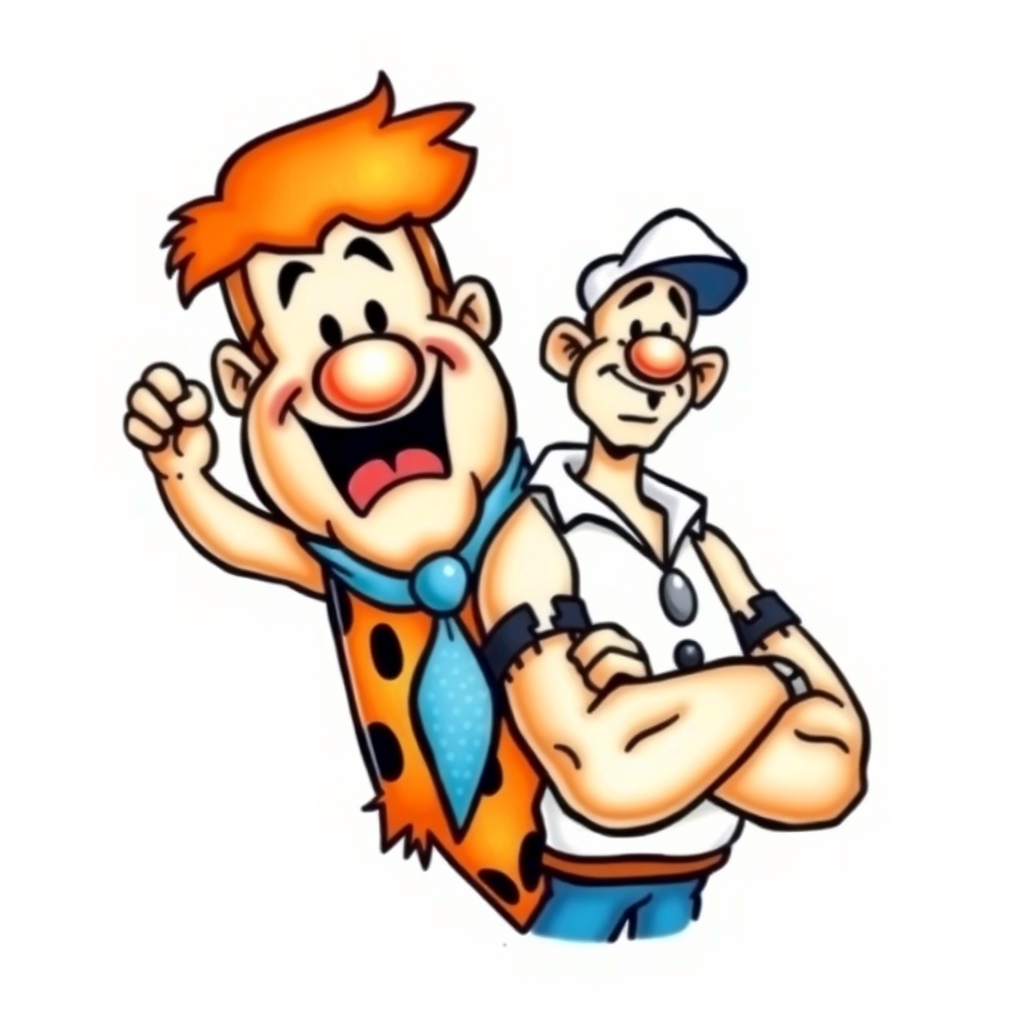 A tattoo design of Mashup of fred flintstone and popeye as one person in the style of realistic. - cartoon characters tattoo design generated by AI tattoo generator