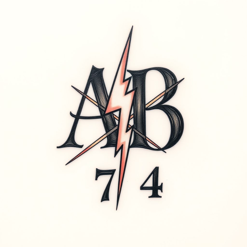 A tattoo design of Initials AB with lighting bolt crossbars 74 in the style of realistic. - initials symbol tattoo design generated by AI tattoo generator