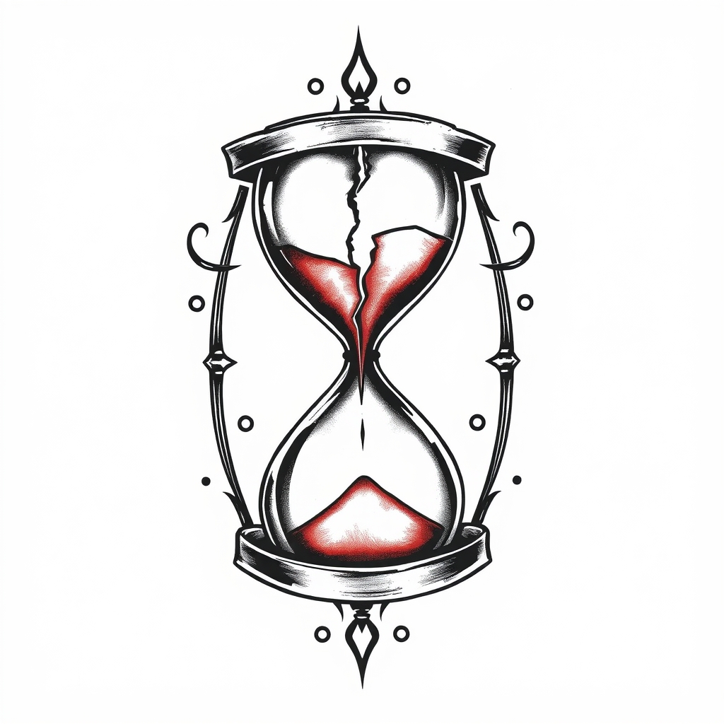 A tattoo design of broken hourglass  in the style of realistic. - time symbol tattoo design generated by AI tattoo generator