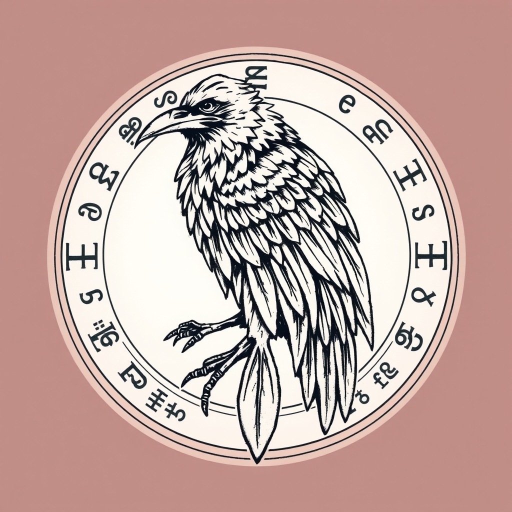 A tattoo design of Raven Covered In Runes in the style of traditional. - mythical creature tattoo design generated by AI tattoo generator