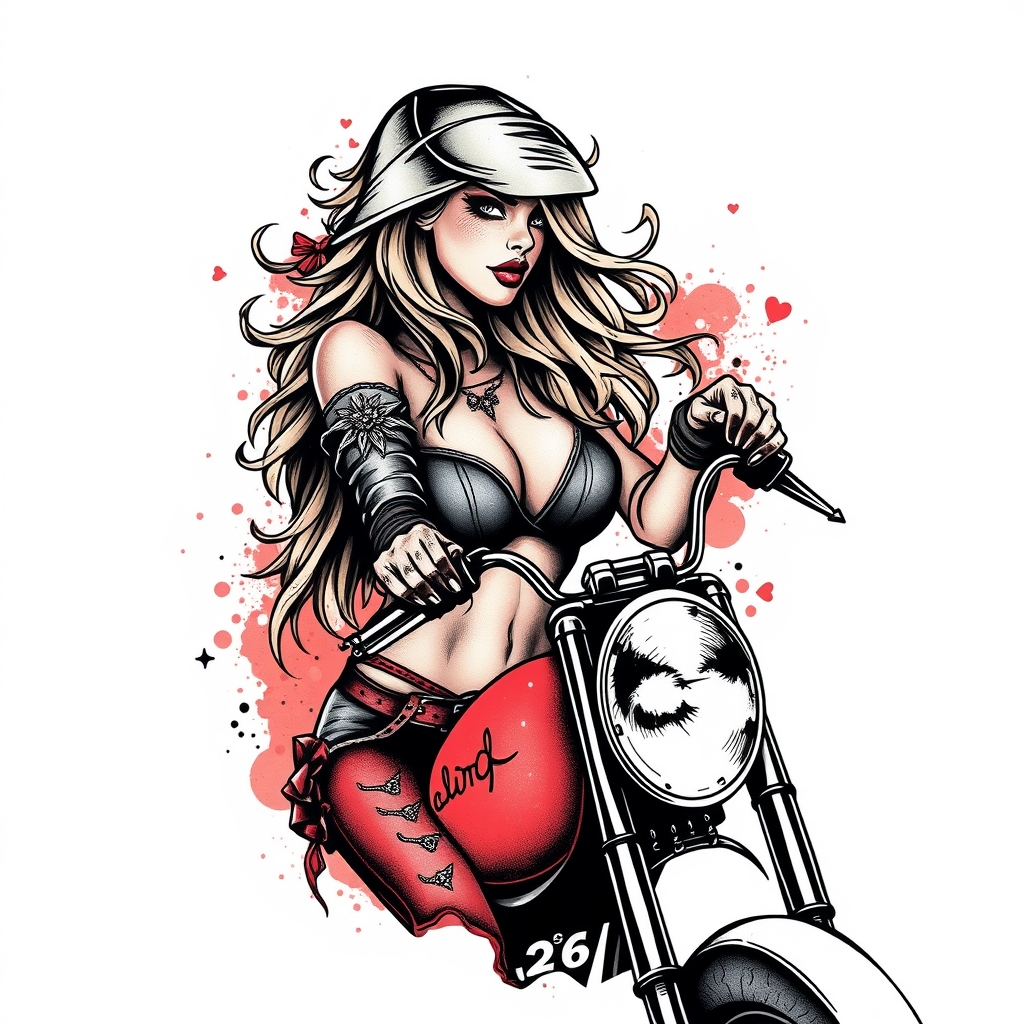 A tattoo design of Hot wife with biker in the style of abstract. - adult content tattoo design generated by AI tattoo generator