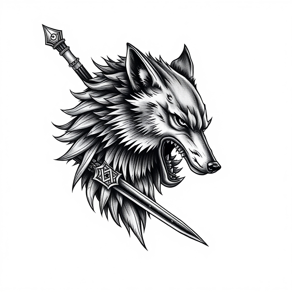 A tattoo design of wolf warrior in the style of realistic. - mythical creatures tattoo design generated by AI tattoo generator