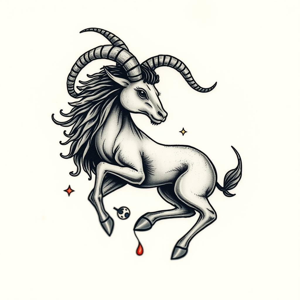 A tattoo design of capricorn in the style of surrealistic. - astrology symbol tattoo design generated by AI tattoo generator