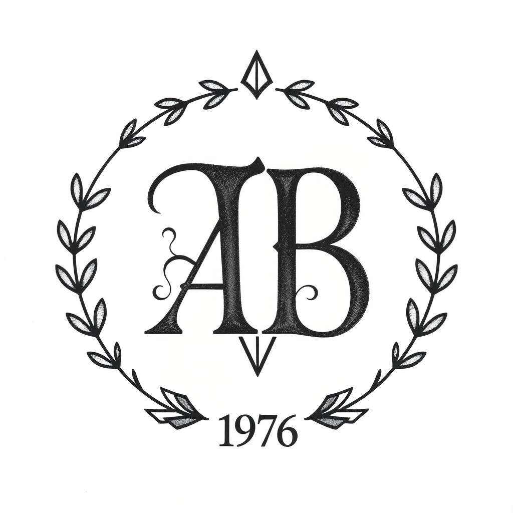 A tattoo design of Initials AB, year 1974, in the style of geometric. - dates and initials tattoo design generated by AI tattoo generator