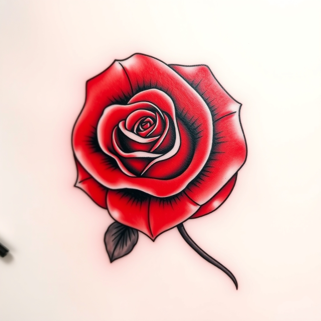A tattoo design of Red rose in the style of realistic. - flowers tattoo design generated by AI tattoo generator