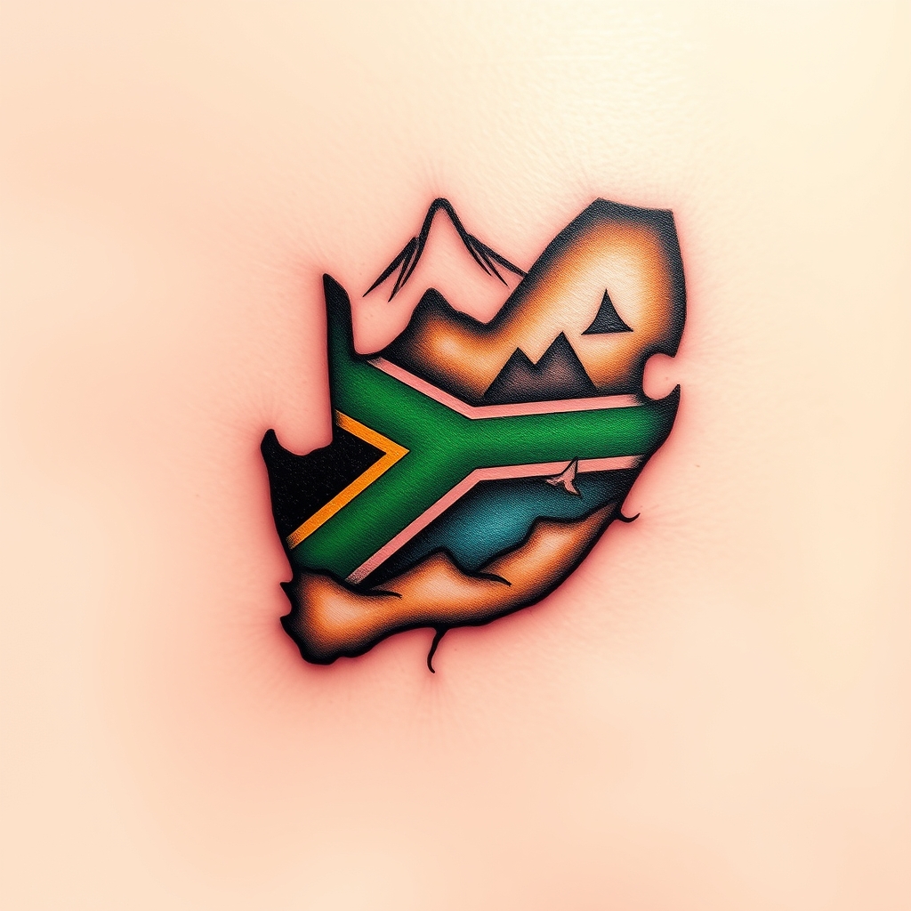 A tattoo design of south africa land in the style of realistic. - geography tattoo design generated by AI tattoo generator