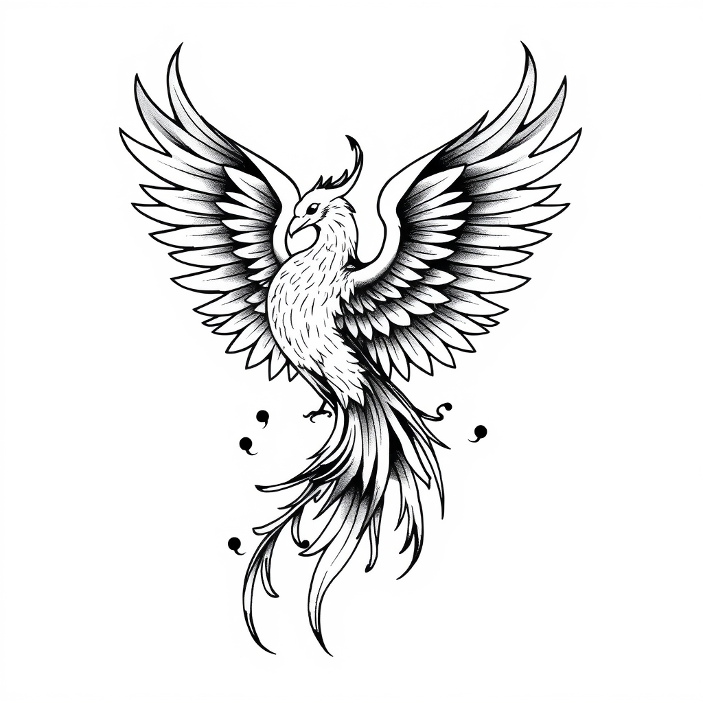 A tattoo design of Phoenix in the style of blackwork. - mythical creatures tattoo design generated by AI tattoo generator