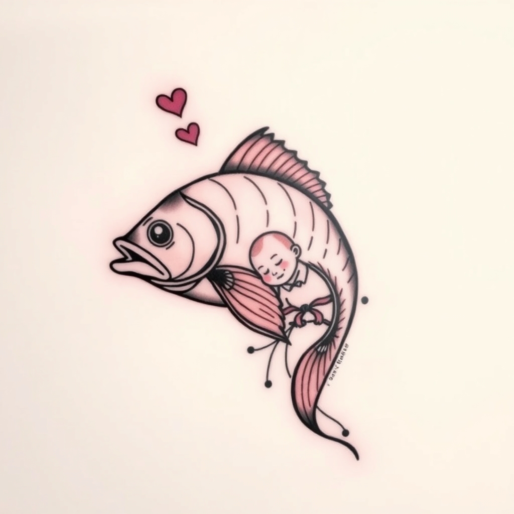 A tattoo design of Fish with son and love in the style of tribal. - family symbol tattoo design generated by AI tattoo generator