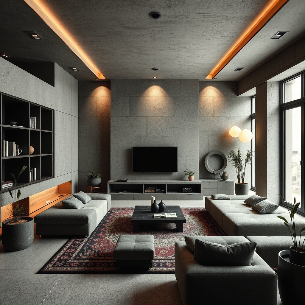 A tattoo design of A livingroom ,Armenian brutalism, by Alessio Albi in the style of japanese. - architectural style tattoo design generated by AI tattoo generator