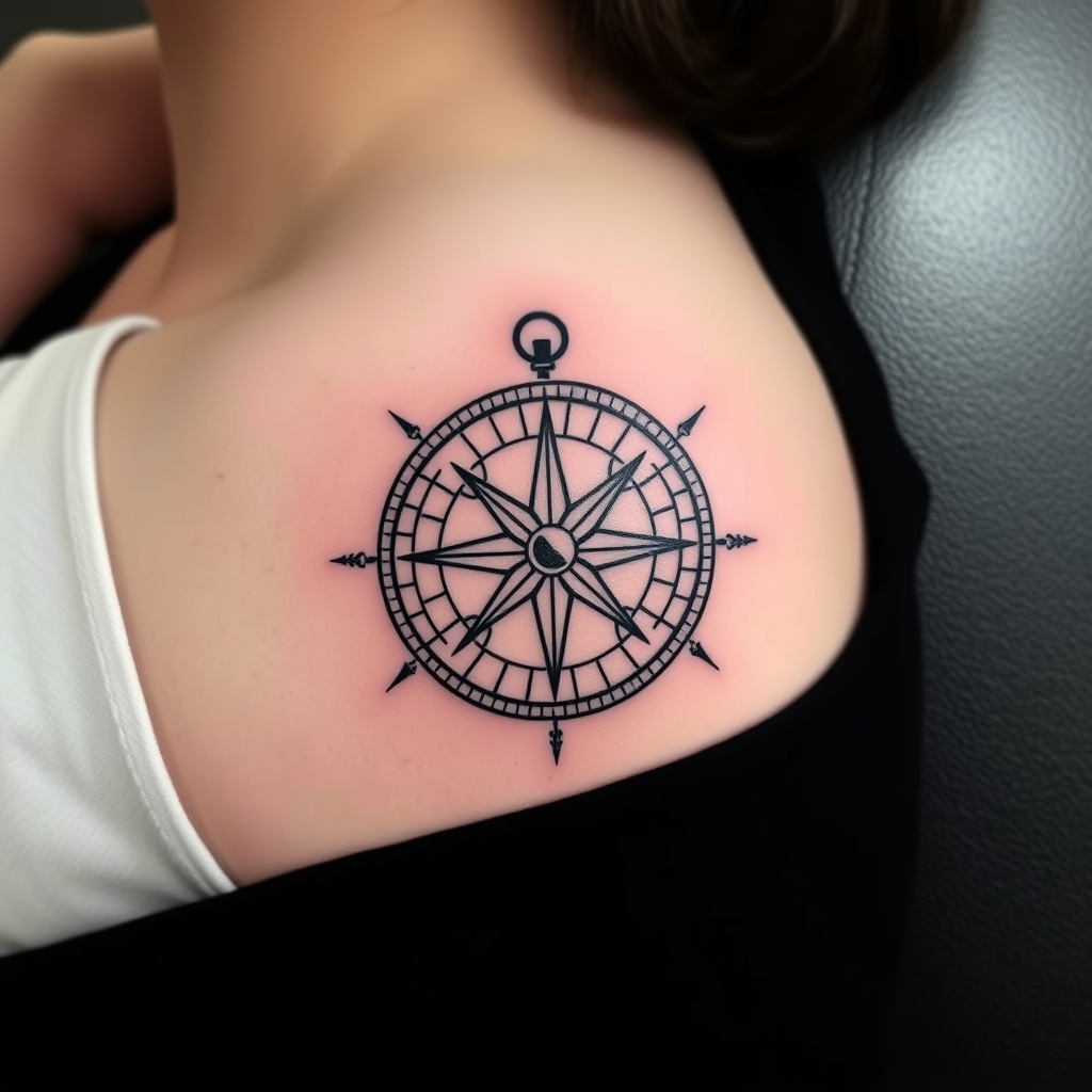 A tattoo design of Compass, you will never walk alone in the style of minimalist. - travel navigation tattoo design generated by AI tattoo generator