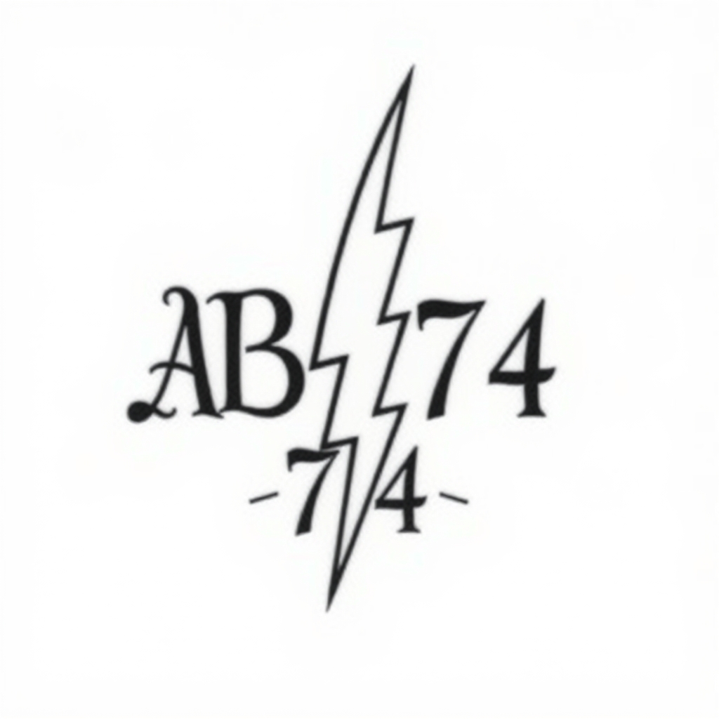 A tattoo design of Initials AB, year 74, lightning bolt in the style of traditional. - symbol tattoo design generated by AI tattoo generator