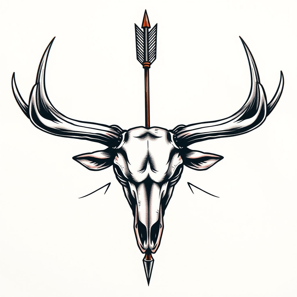 A tattoo design of Bull elk antler wrapped around an arrow in the style of realistic. - wildlife symbol tattoo design generated by AI tattoo generator