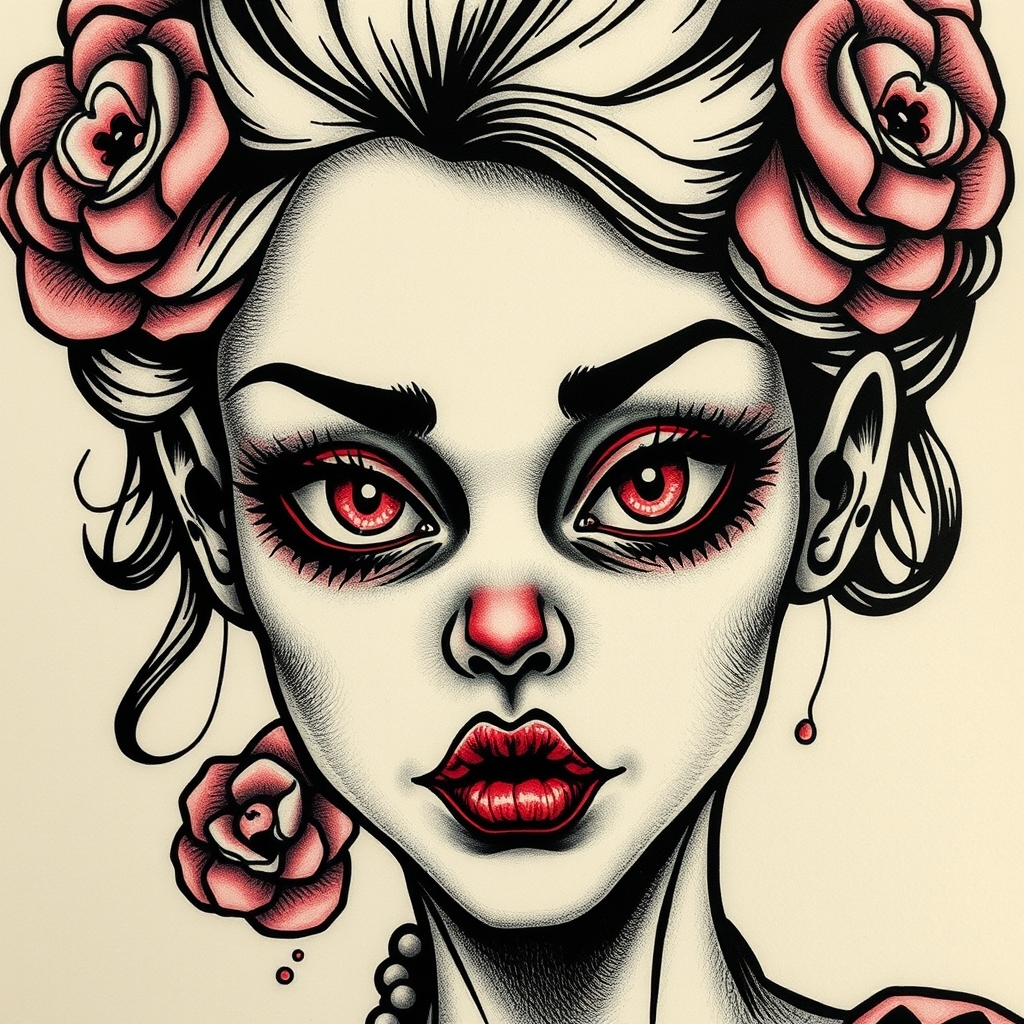 A tattoo design of Manga girl mad face in the style of surrealistic. - anime character tattoo design generated by AI tattoo generator
