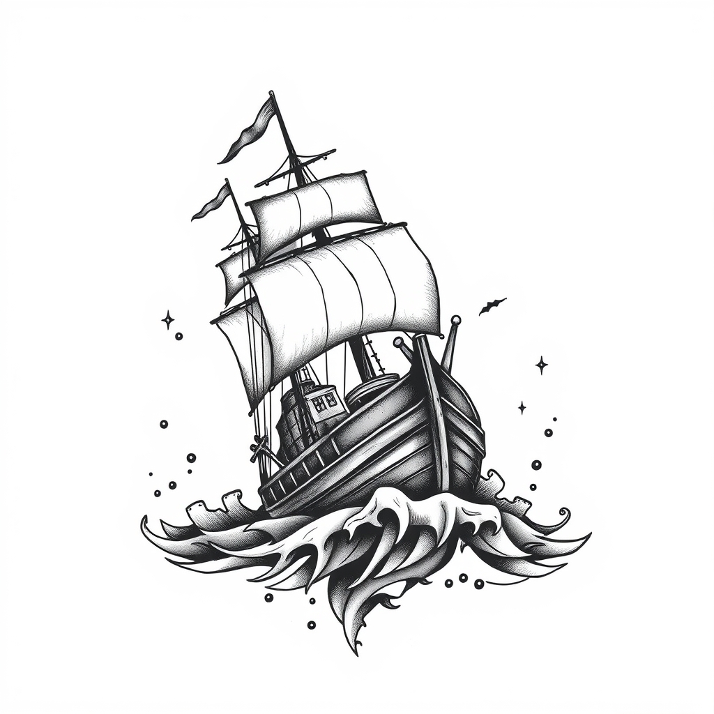 A tattoo design of A sinking ship in the style of realistic. - ship tattoo design generated by AI tattoo generator
