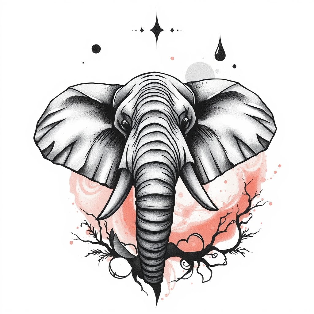 A tattoo design of elephant trunk up in the style of abstract. - animal tattoo design generated by AI tattoo generator