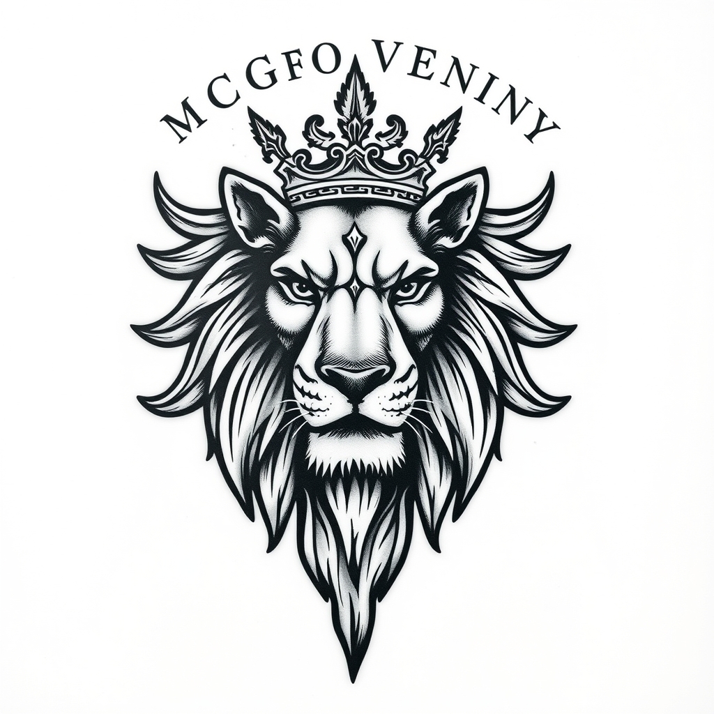 A tattoo design of McGovern crest with a realistic lion in the style of realistic. - family crest tattoo design generated by AI tattoo generator