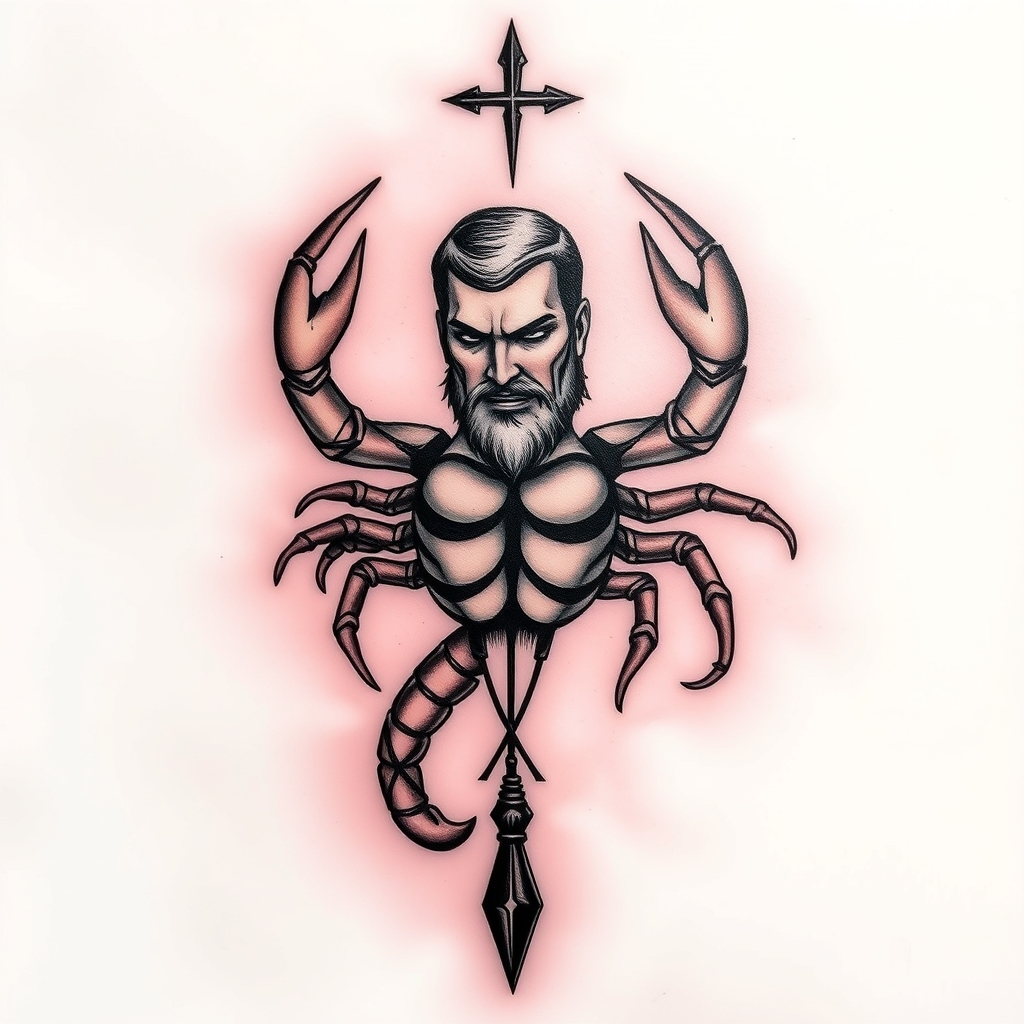 A tattoo design of Denis, Scorpio, Neuburg in the style of realistic. - astrology tattoo design generated by AI tattoo generator