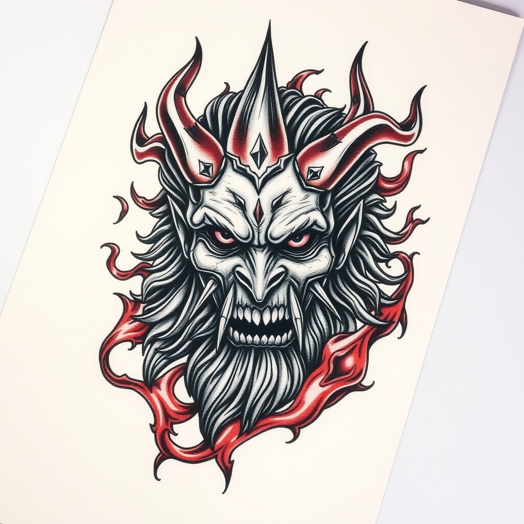 A tattoo design of Hades in the style of realistic. - mythology tattoo design generated by AI tattoo generator