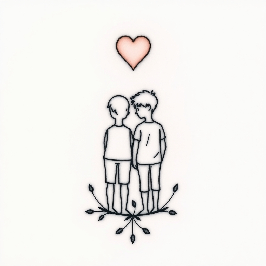 A tattoo design of mom of 2 boys in the style of minimalist. - family tattoo design generated by AI tattoo generator