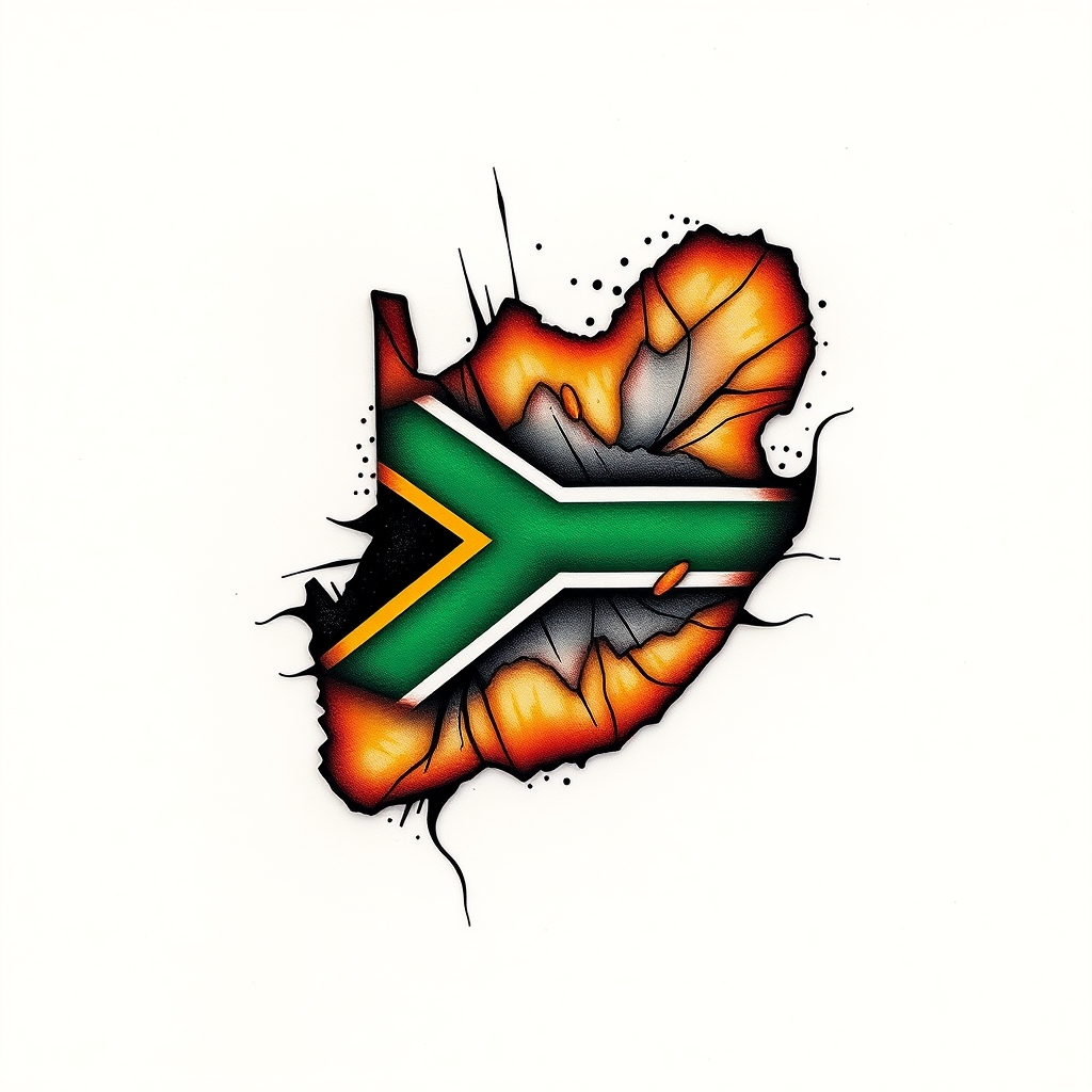 A tattoo design of south africa map in the style of abstract. - i'm ready when you are. what's the tattoo description? tattoo design generated by AI tattoo generator