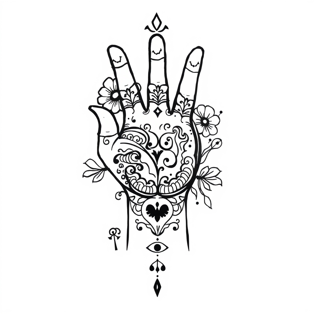 A tattoo design of Fun, creative, henna style, peace, love, selfless, joy in the style of japanese. - spiritual symbols tattoo design generated by AI tattoo generator