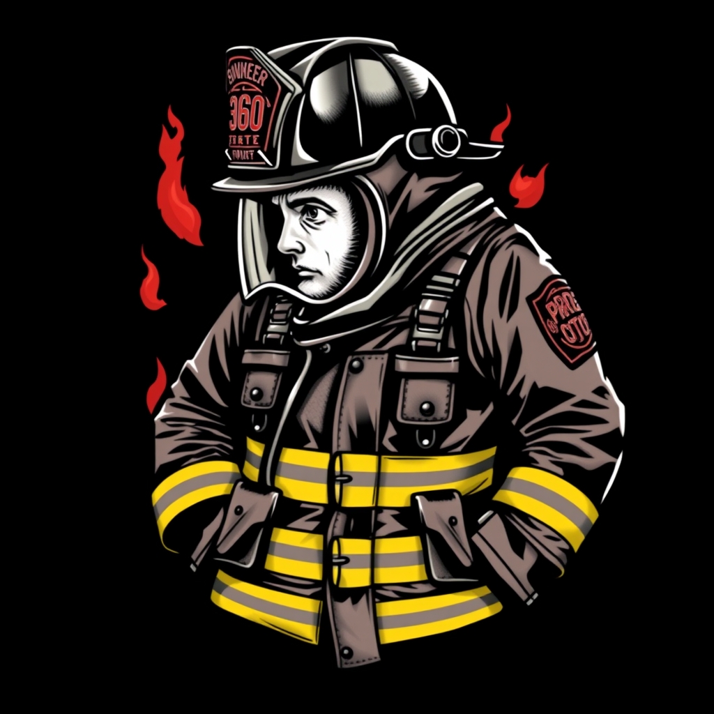 A tattoo design of Firefighter pinup bunker coat in the style of realistic. - firefighter gear tattoo design generated by AI tattoo generator