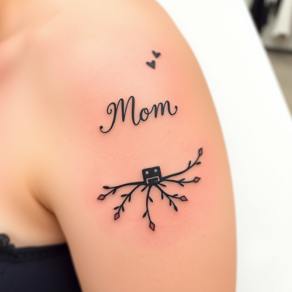 A tattoo design of mom of 2 boys and now empty nest in the style of minimalist. - family motherhood tattoo design generated by AI tattoo generator