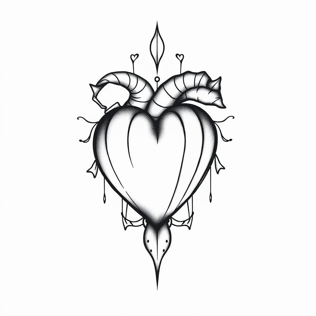 A tattoo design of Vertical line: heart, shell, 19, ring, 24 in the style of realistic. - symbol collection tattoo design generated by AI tattoo generator