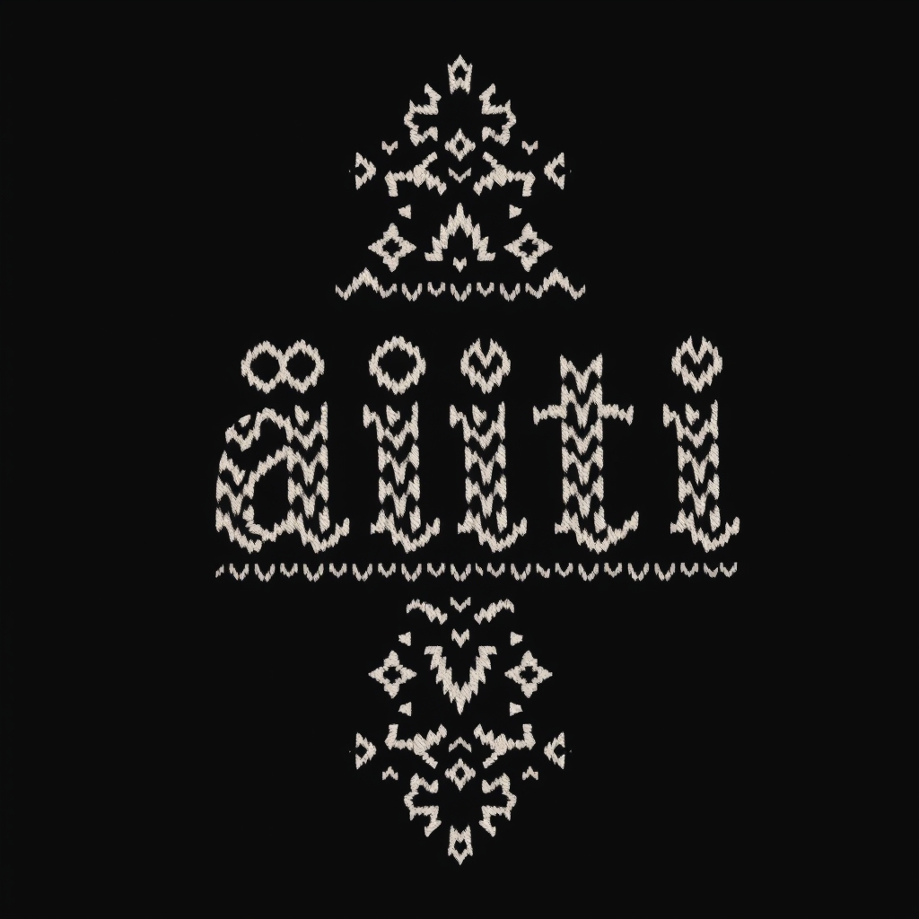 A tattoo design of Word "äiti" as it was knitted like wool socks in the style of geometric. - text tattoo word tattoo design generated by AI tattoo generator