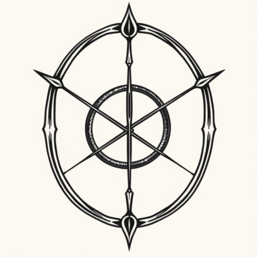 A tattoo design of three interlocking longbows forming a spiral pattern  in the style of geometric. - archery equipment tattoo design generated by AI tattoo generator