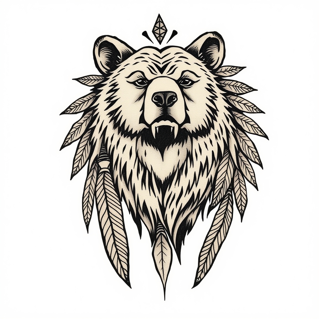 A tattoo design of Bear Indian tribal love  in the style of surrealistic. - tribal art tattoo design generated by AI tattoo generator