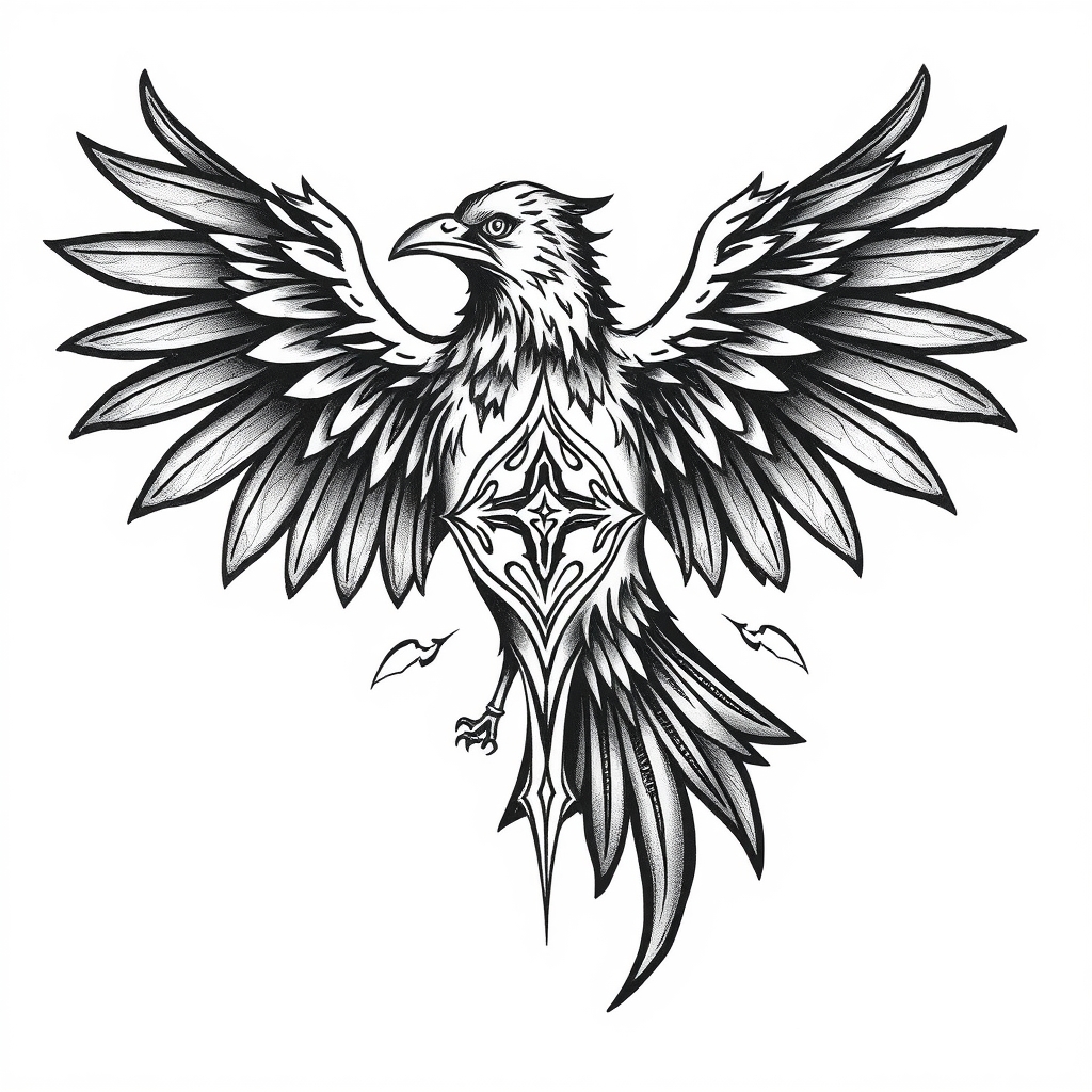 A tattoo design of Raven elder futhark in the style of traditional. - norse mythology tattoo design generated by AI tattoo generator
