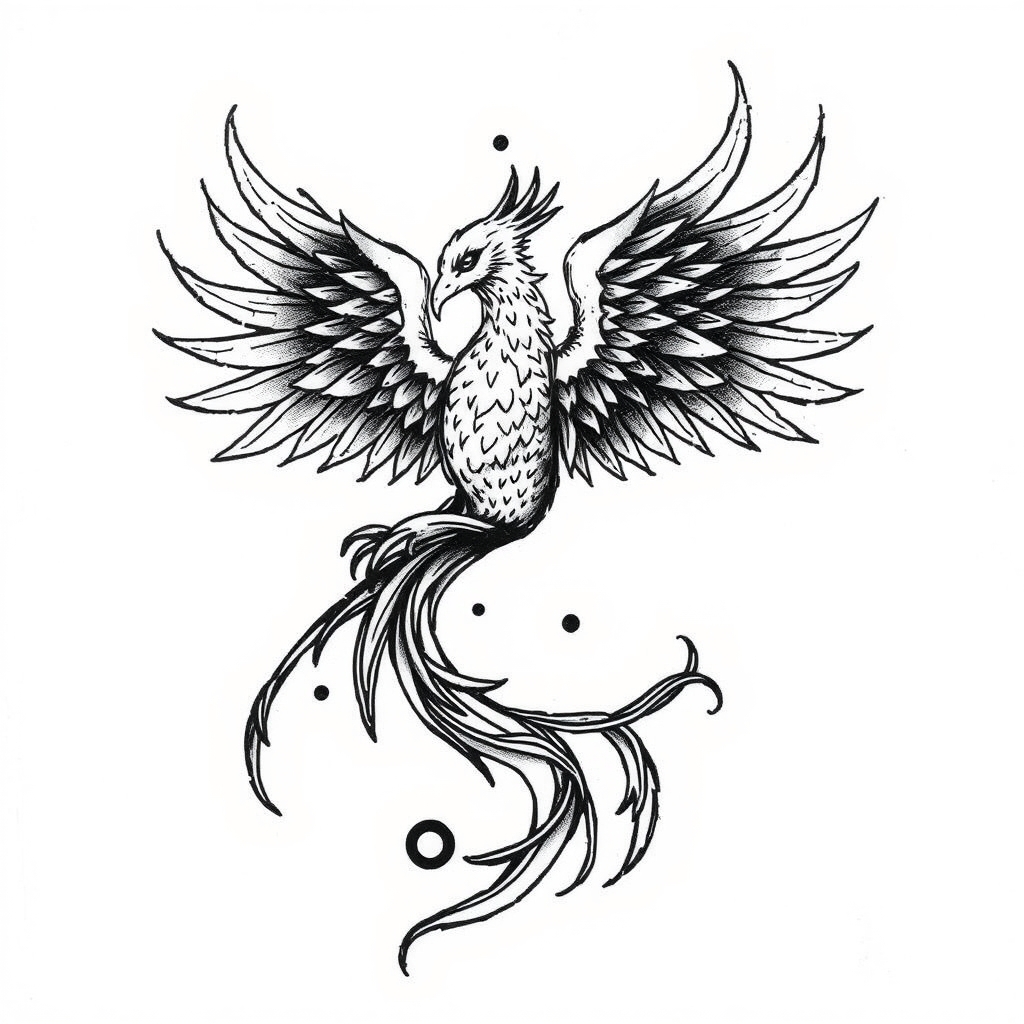 A tattoo design of Phoenix, water band in the style of blackwork. - mythical creatures tattoo design generated by AI tattoo generator