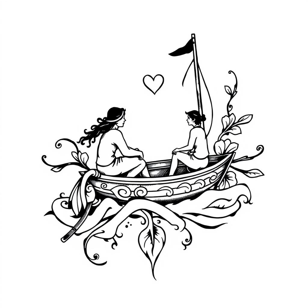A tattoo design of Boating love family and connection.  in the style of tribal. - family love tattoo design generated by AI tattoo generator