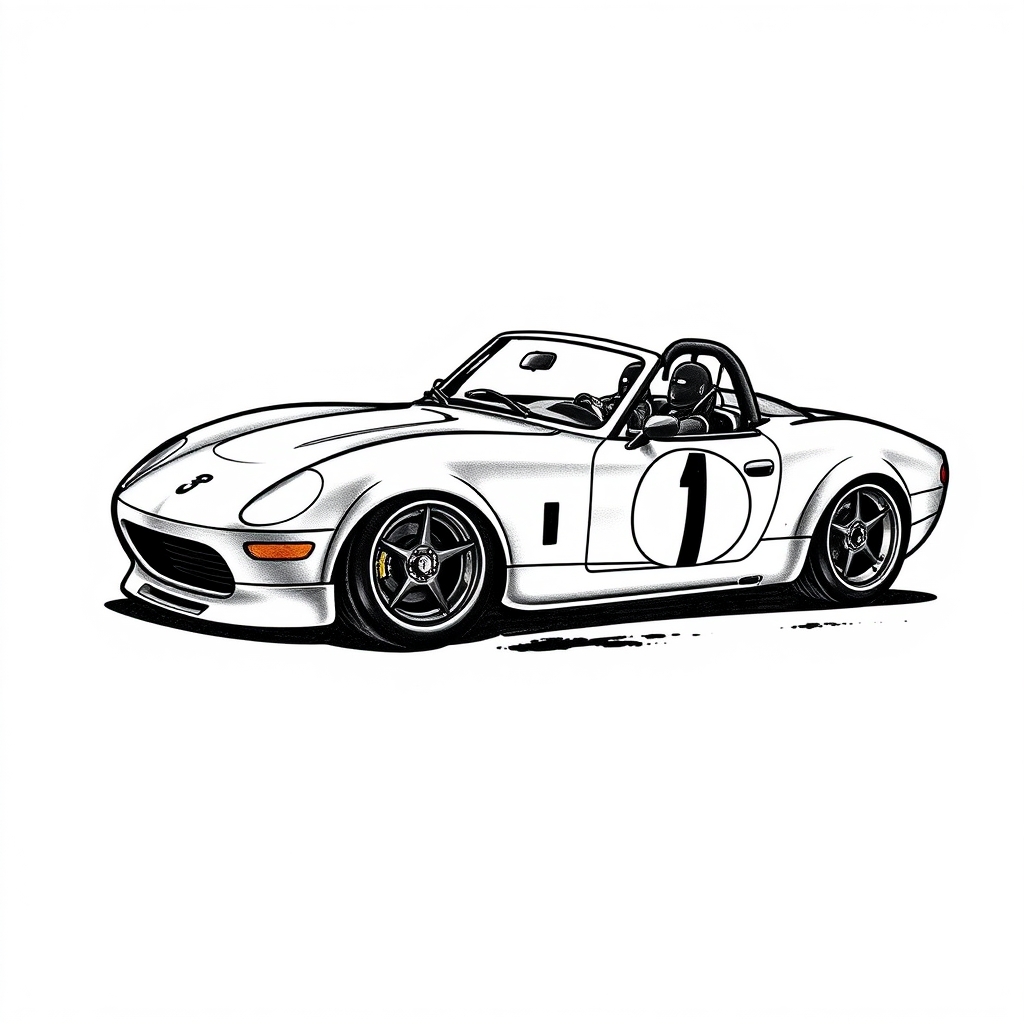 A tattoo design of White racing Miata number 1 in the style of realistic. - cars tattoo design generated by AI tattoo generator