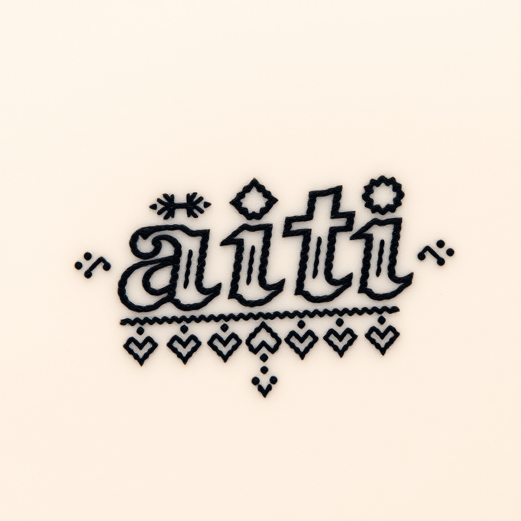 A tattoo design of Word "äiti" as it was knitted like wool socks in the style of traditional. - knitted word design tattoo design generated by AI tattoo generator