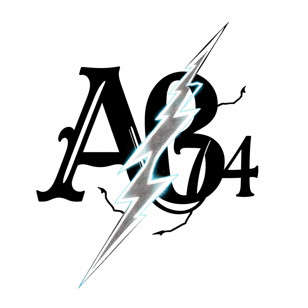 A tattoo design of Initials AB, year 74, lightning bolt in the style of realistic. - symbols tattoo design generated by AI tattoo generator