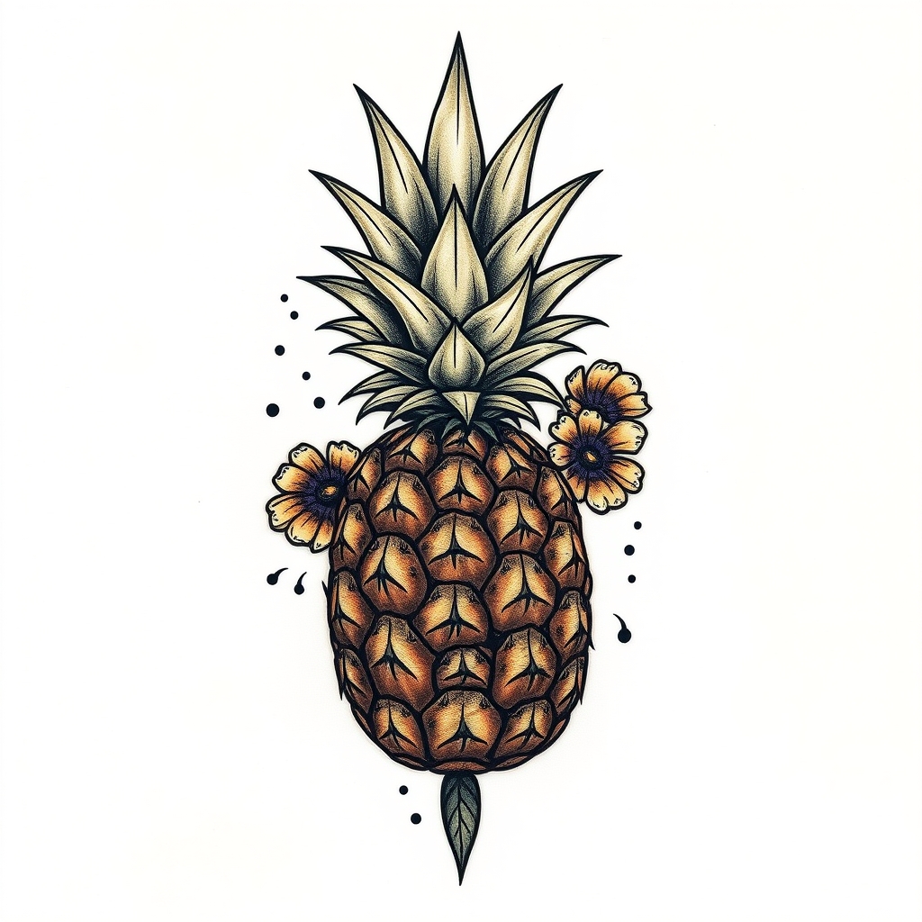 A tattoo design of pineapple in the style of surrealistic. - what's the tattoo description? tattoo design generated by AI tattoo generator