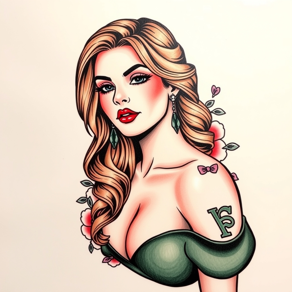 A tattoo design of Sofia Vergara in the style of japanese. - celebrity portrait tattoo design generated by AI tattoo generator