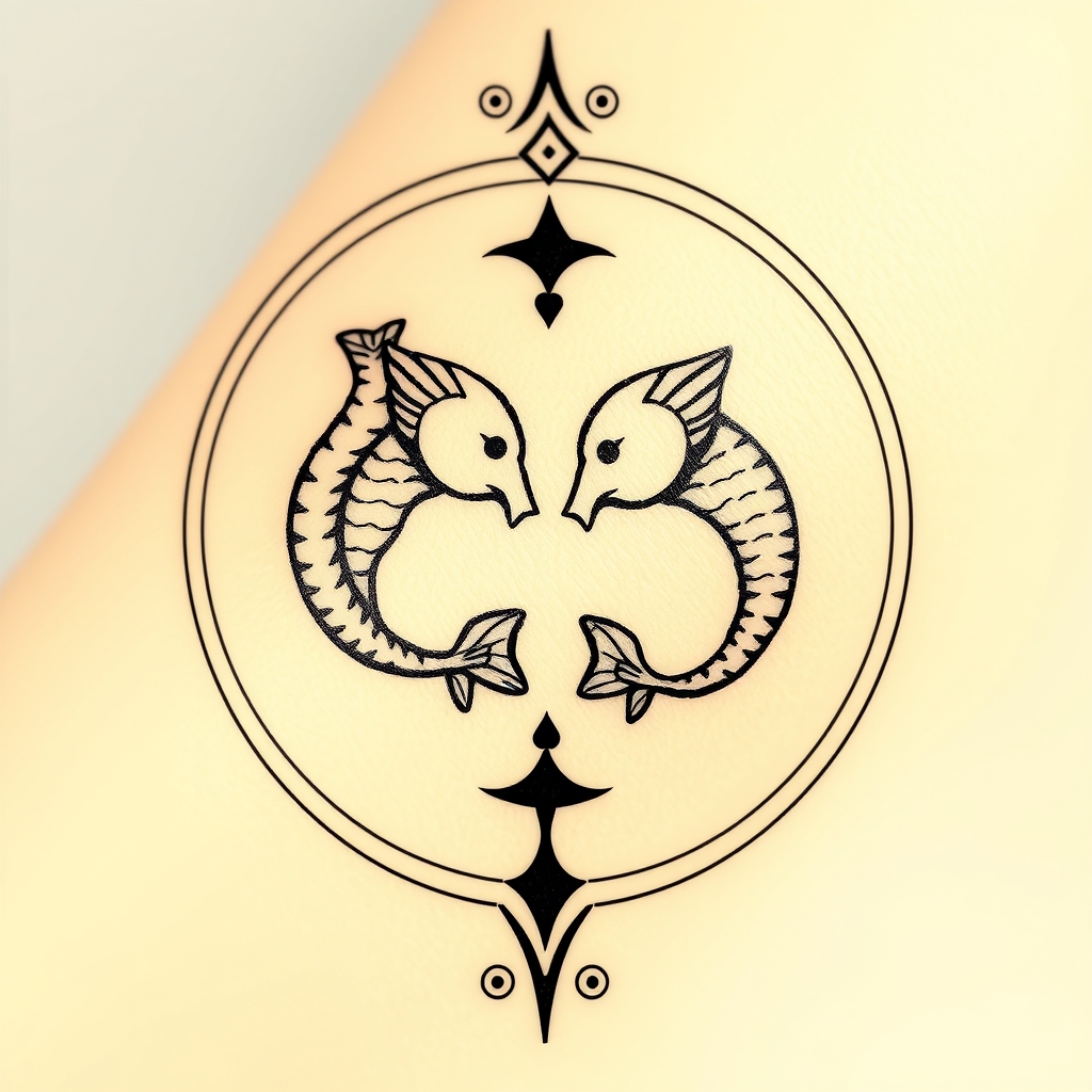 A tattoo design of ♋ Pisces compatibility in the style of tribal. - astrology zodiac sign tattoo design generated by AI tattoo generator