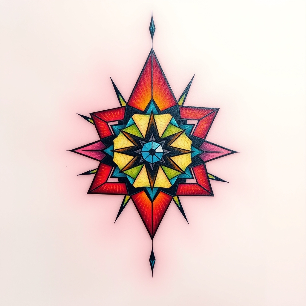 A tattoo design of geometric shapes with bright colors in the style of realistic. - geometric shapes tattoo design generated by AI tattoo generator
