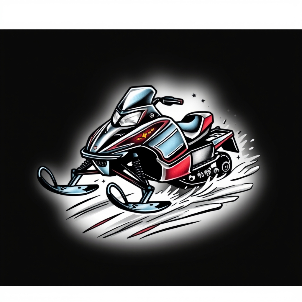 A tattoo design of Snowmobile in the style of realistic. - i'm ready when you are. what's the tattoo description? tattoo design generated by AI tattoo generator
