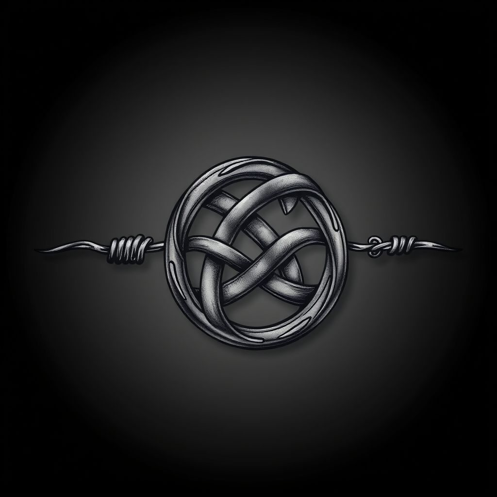 A tattoo design of Celtic father/daughter knot made from barb wire in the style of realistic. - celtic knot tattoo design generated by AI tattoo generator