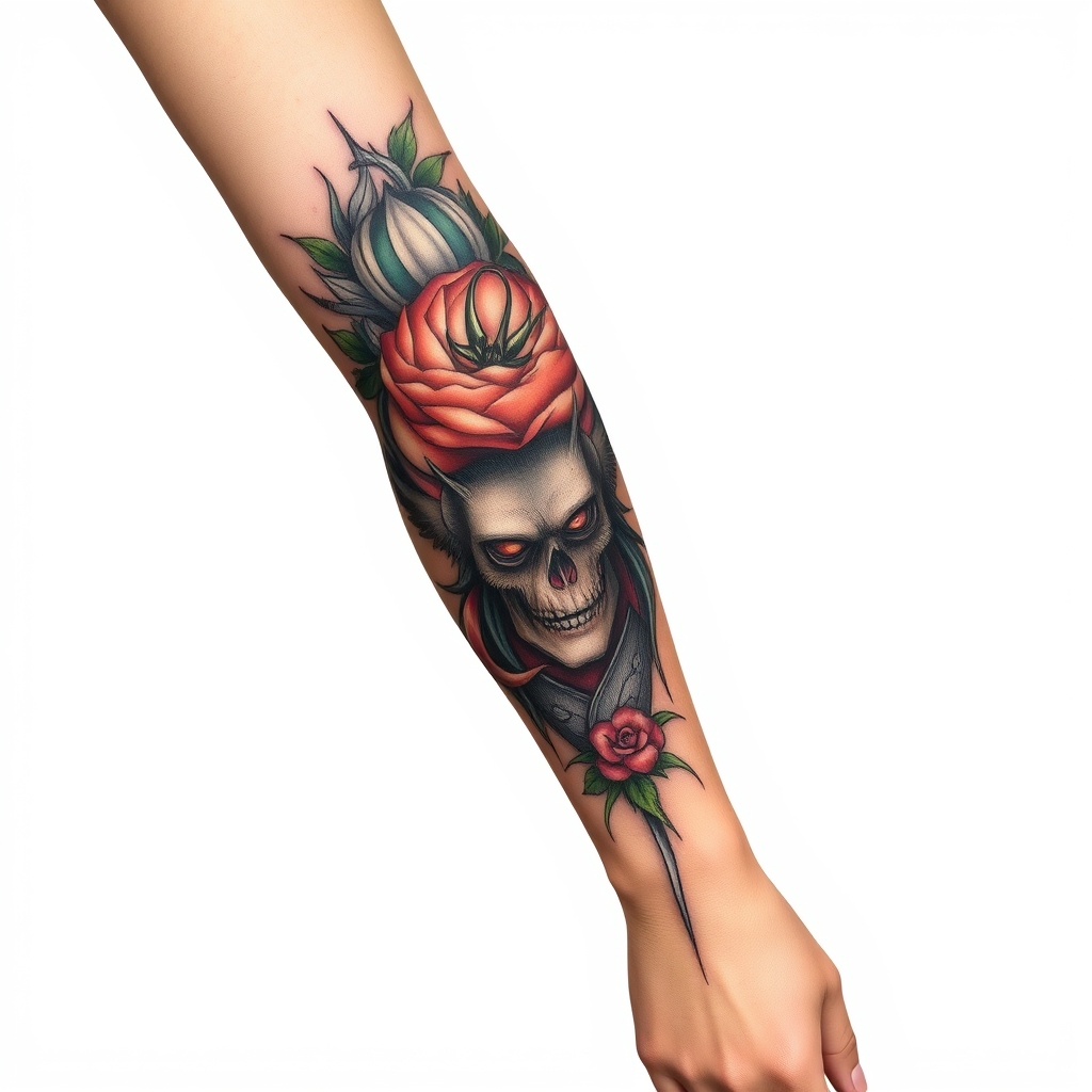 A tattoo design of https://example.com/your-final-forearm-sleeve.png in the style of realistic. - forearm sleeve tattoo design generated by AI tattoo generator