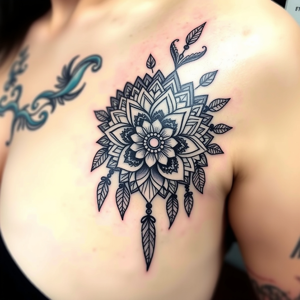 A tattoo design of About 15cm with a boho theme in the style of realistic. - boho theme tattoo design generated by AI tattoo generator