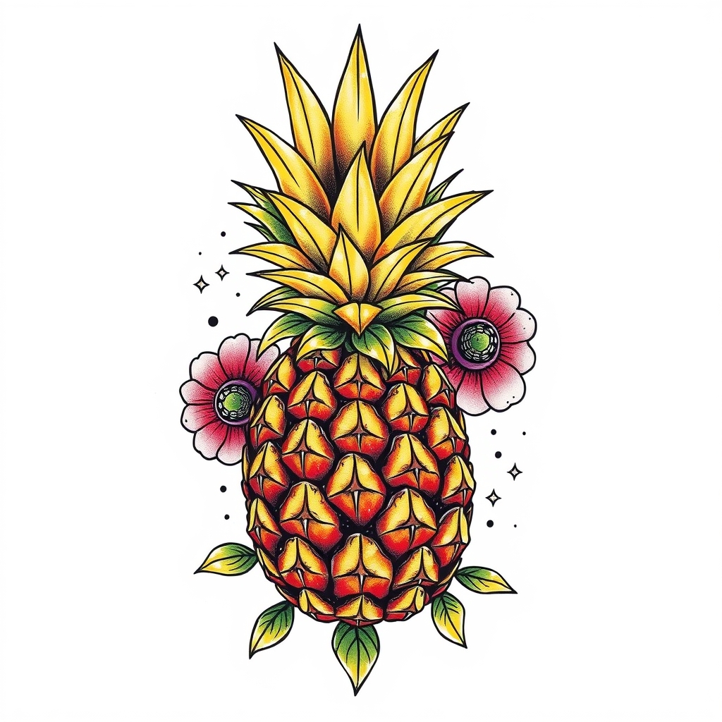 A tattoo design of pineapple full color in the style of japanese. - fruit tattoo design generated by AI tattoo generator