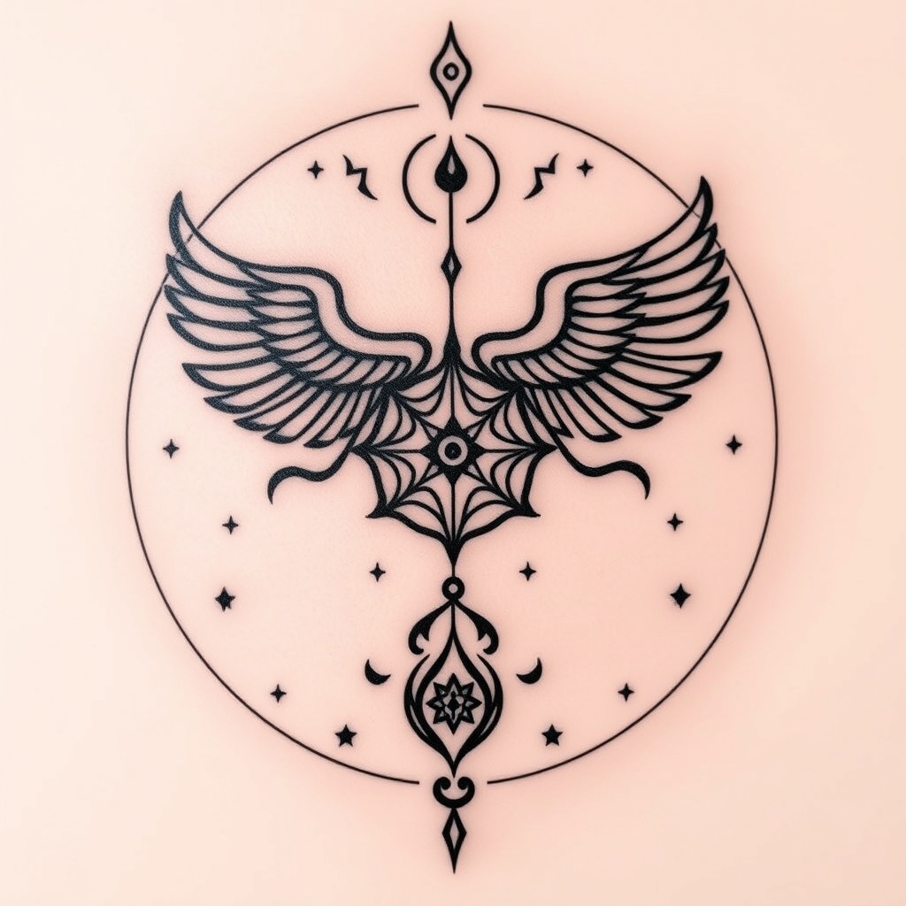 A tattoo design of Hakuna Mata, gemini zodiac sign or constellation, symbolism for Alan watts teachings such as universal consciousness and letting go of the ego in the style of realistic. - astrology symbol tattoo design generated by AI tattoo generator