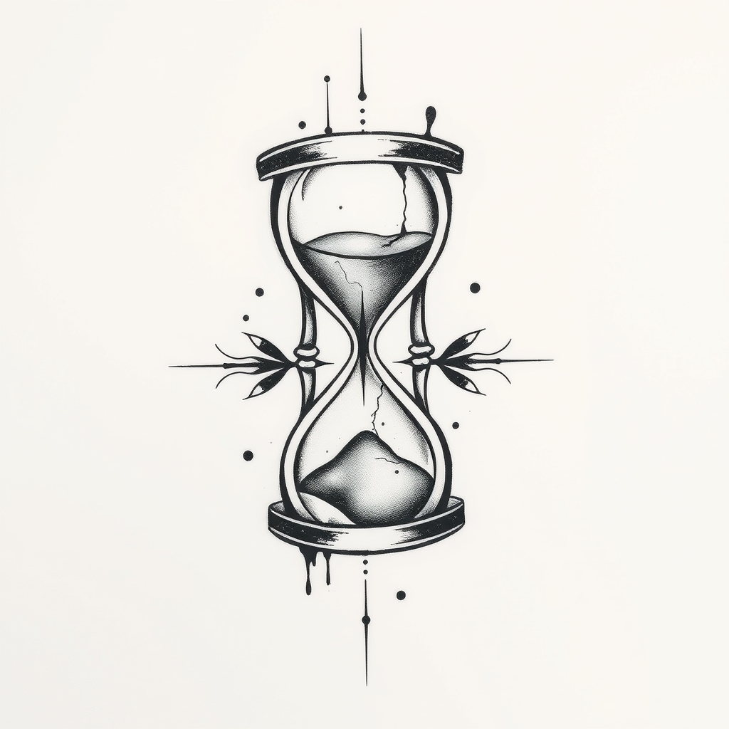 A tattoo design of broken hourglass in the style of abstract. - time symbol tattoo design generated by AI tattoo generator