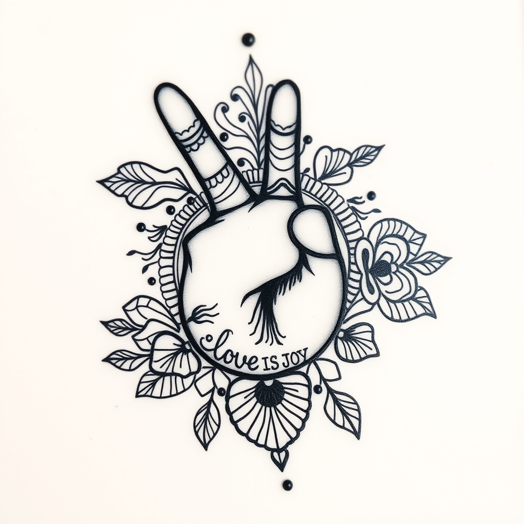 A tattoo design of Fun, creative, henna style, peace, love, selfless, joy in the style of tribal. - peace symbol tattoo design generated by AI tattoo generator